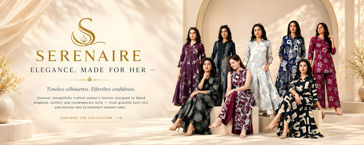 SERENAIRE - Elegance, made for her. Eight women in printed kurti sets, co-ord sets and dresses