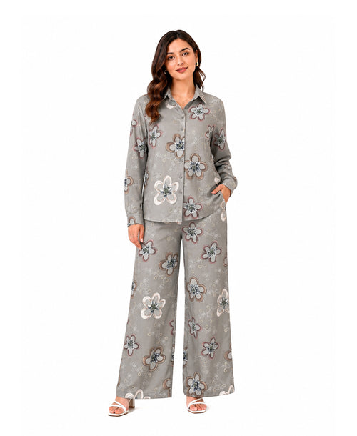 Serenaire Celeste Botanical Bloom Co-ord Set in Grey — look 1