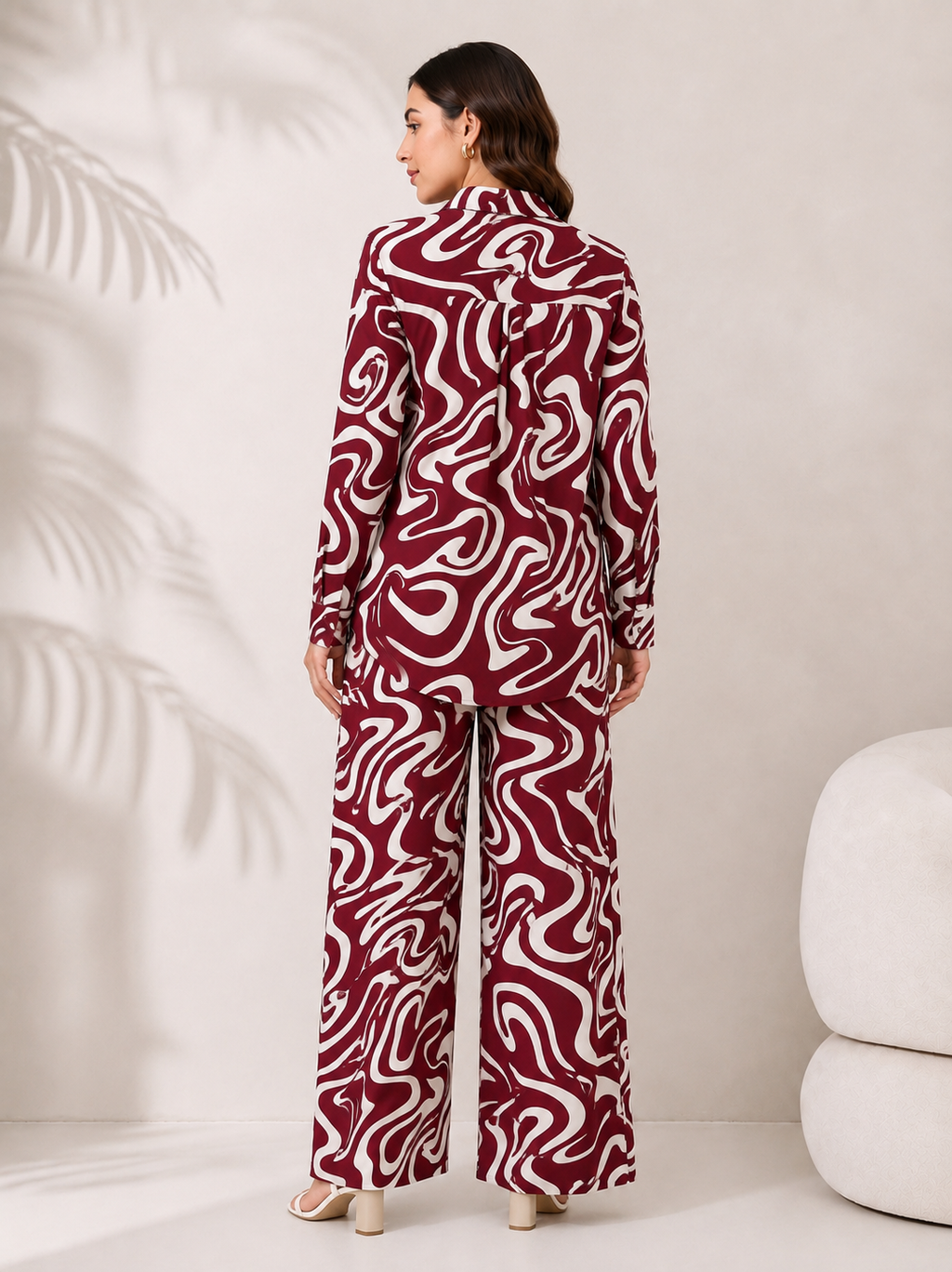 Serenaire Celeste Mystic Curve Co-ord Set in Maroon — look 2