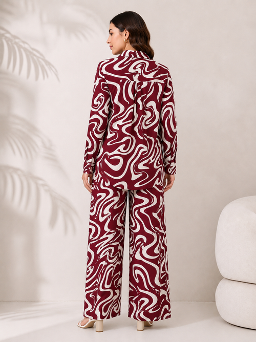Serenaire Celeste Mystic Curve Co-ord Set in Maroon — look 2