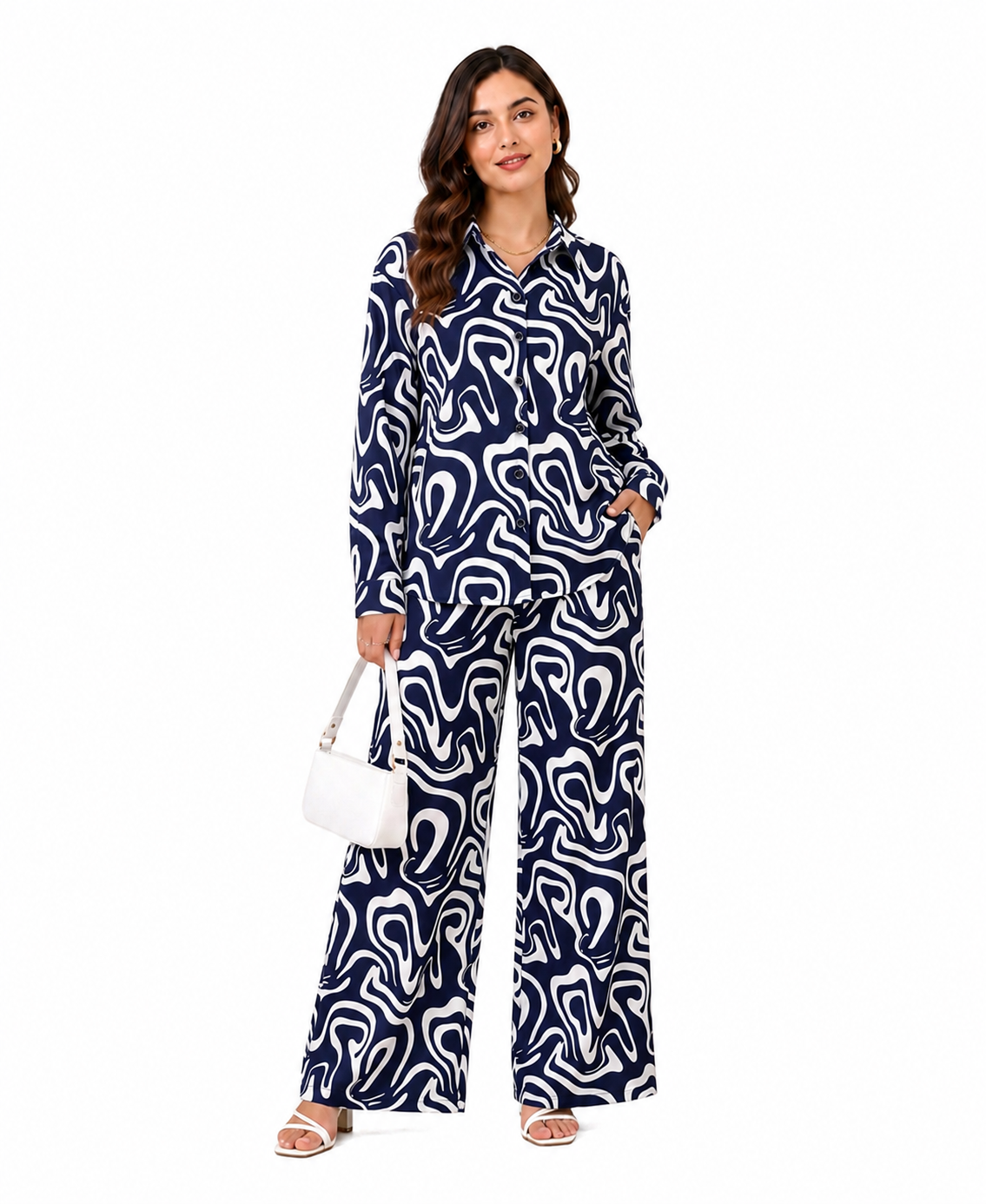 Serenaire Celeste Mystic Curve Co-ord Set in Navy Blue — look 1