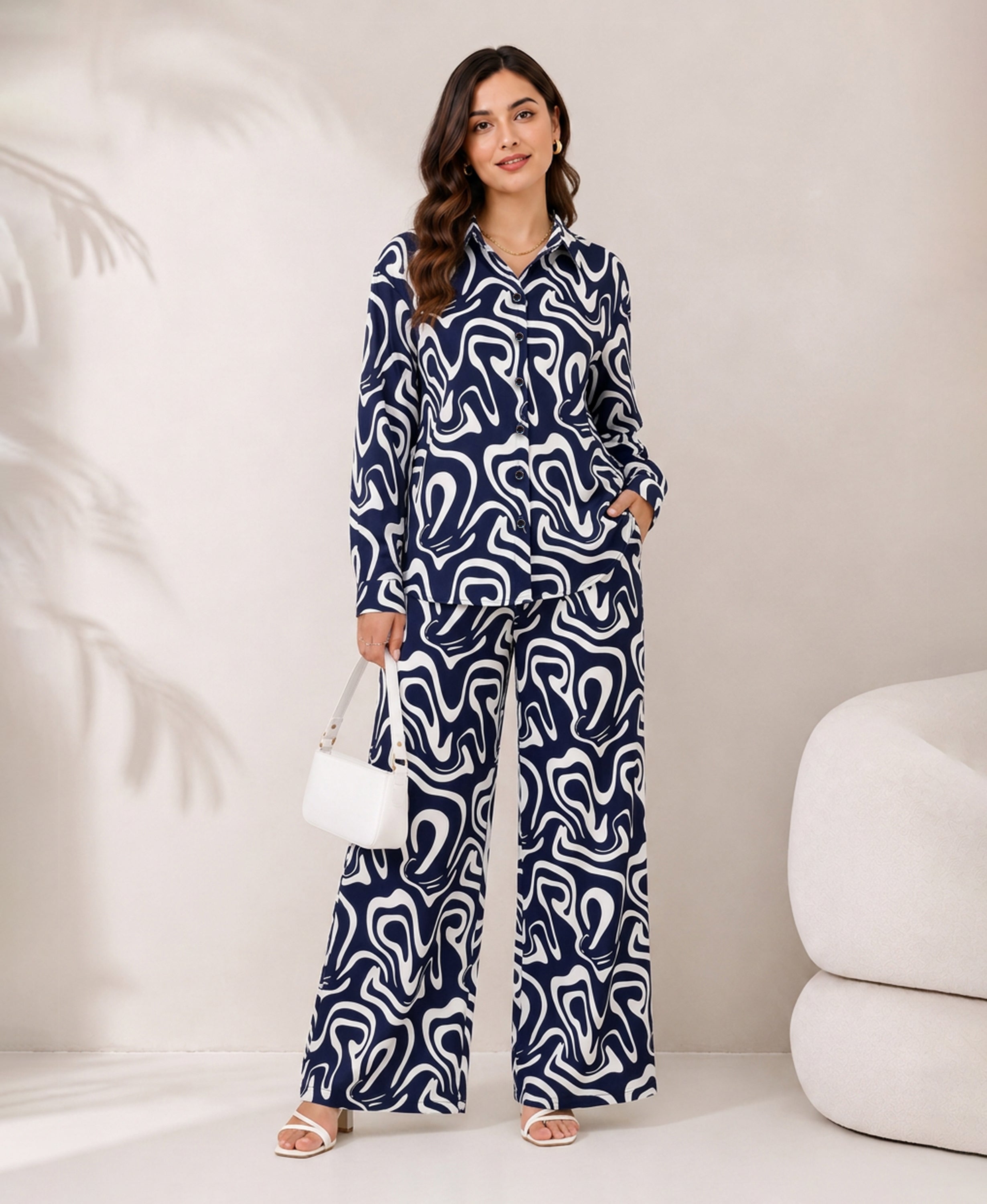 Serenaire Celeste Mystic Curve Co-ord Set in Navy Blue — look 2
