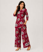 Serenaire Elara Blossom Cluster Tunic Co-ord Set in Maroon — look 2