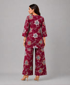 Serenaire Elara Blossom Cluster Tunic Co-ord Set in Maroon — look 4