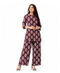 Serenaire Elara Buta Motif Tunic Co-ord Set in Maroon — look 1