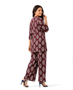 Serenaire Elara Buta Motif Tunic Co-ord Set in Maroon — look 2