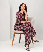 Serenaire Elara Buta Motif Tunic Co-ord Set in Maroon — look 4
