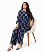 Serenaire Elara Buta Motif Tunic Co-ord Set in Navy Blue — look 1
