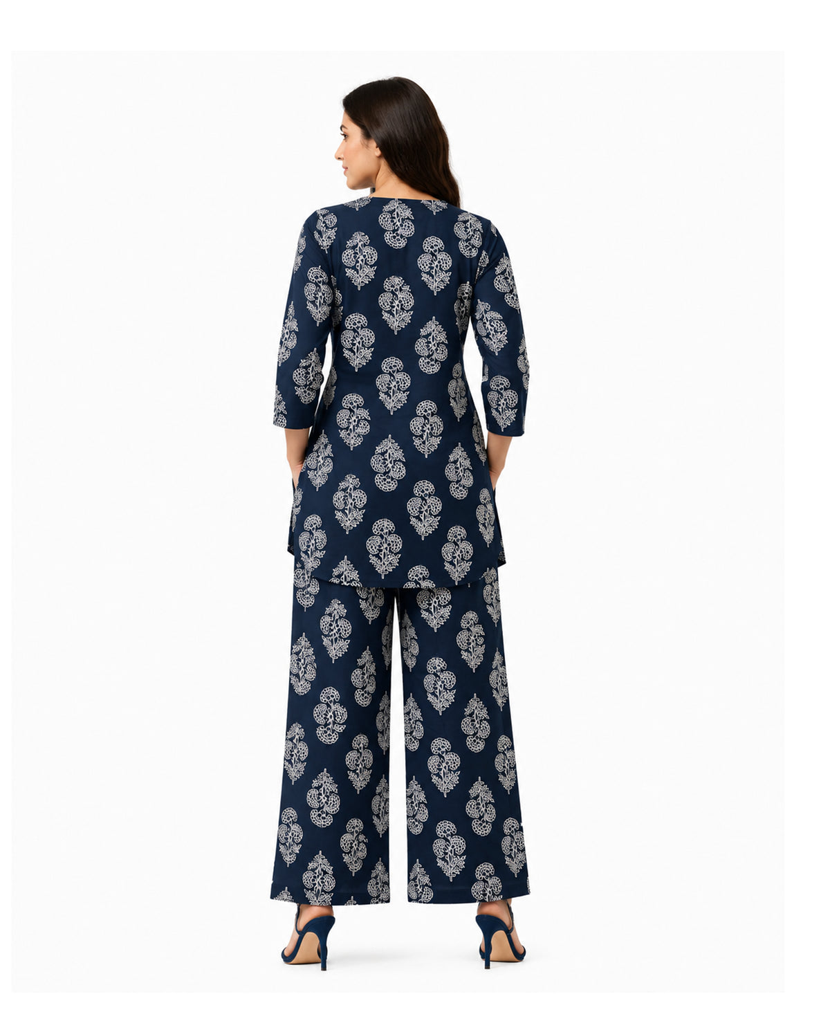 Serenaire Elara Buta Motif Tunic Co-ord Set in Navy Blue — look 2
