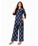 Serenaire Elara Buta Motif Tunic Co-ord Set in Navy Blue — look 5