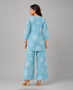 Serenaire Elara Coral Bloom Tunic Co-ord Set in Sky Blue — look 3