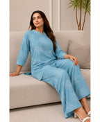 Serenaire Elara Coral Bloom Tunic Co-ord Set in Sky Blue — look 4