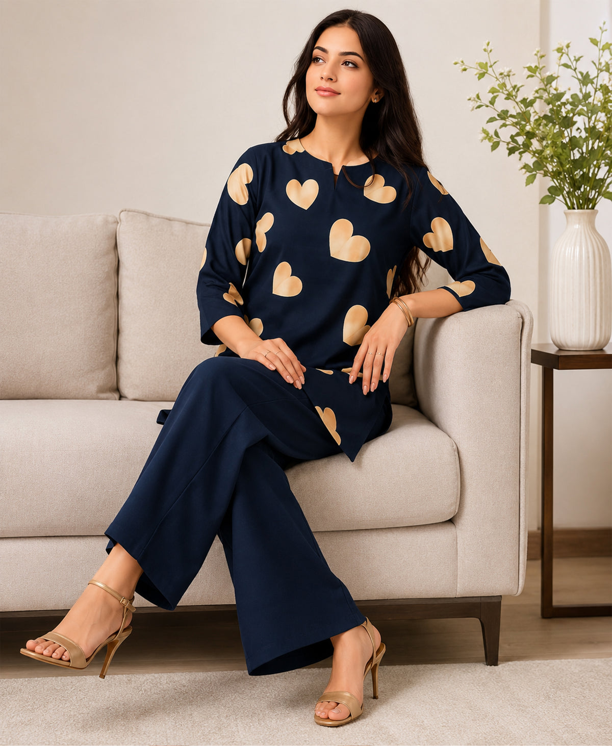 Serenaire Elara Heart Motif Tunic Co-ord Set in Navy Blue — look 4