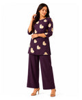 Serenaire Elara Heart Motif Tunic Co-ord Set in Wine — look 1