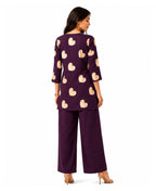 Serenaire Elara Heart Motif Tunic Co-ord Set in Wine — look 5