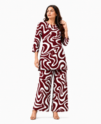 Serenaire Elara Ribbon Swirl Tunic Co-ord Set in Maroon — look 2