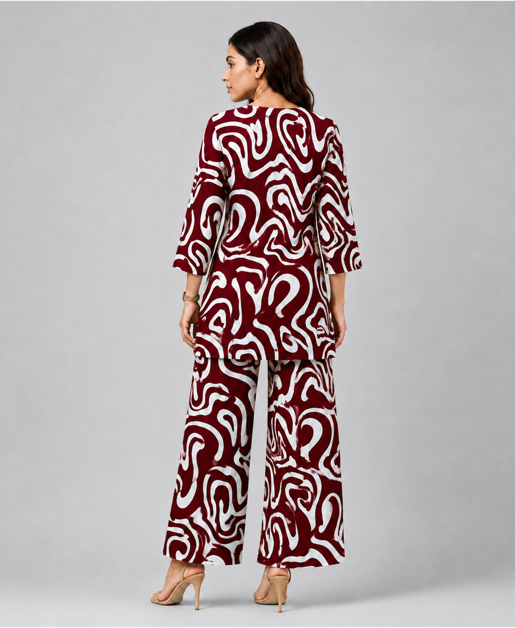 Serenaire Elara Ribbon Swirl Tunic Co-ord Set in Maroon — look 4