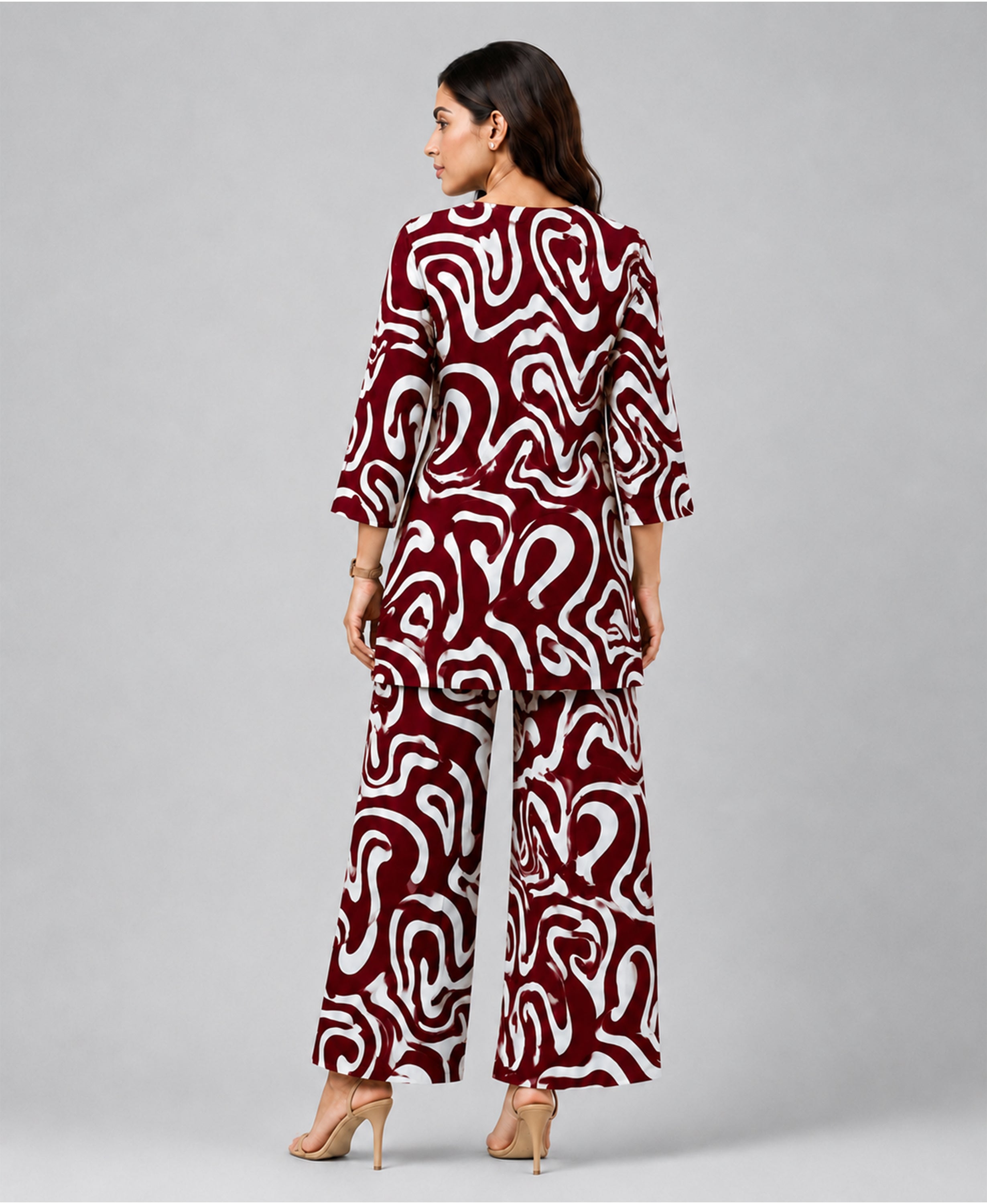 Serenaire Elara Ribbon Swirl Tunic Co-ord Set in Maroon — look 4