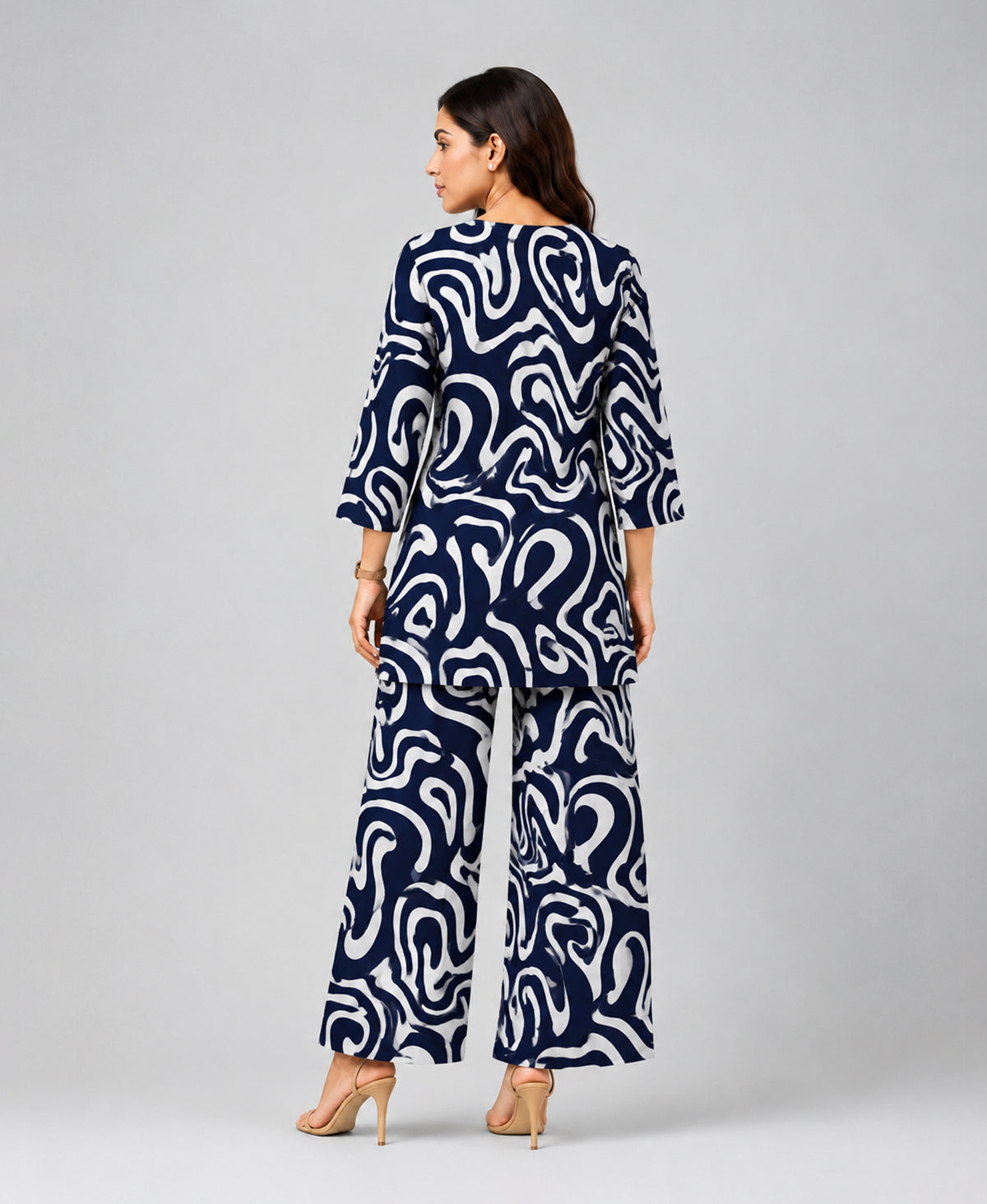 Serenaire Elara Ribbon Swirl Tunic Co-ord Set in Navy Blue — look 4