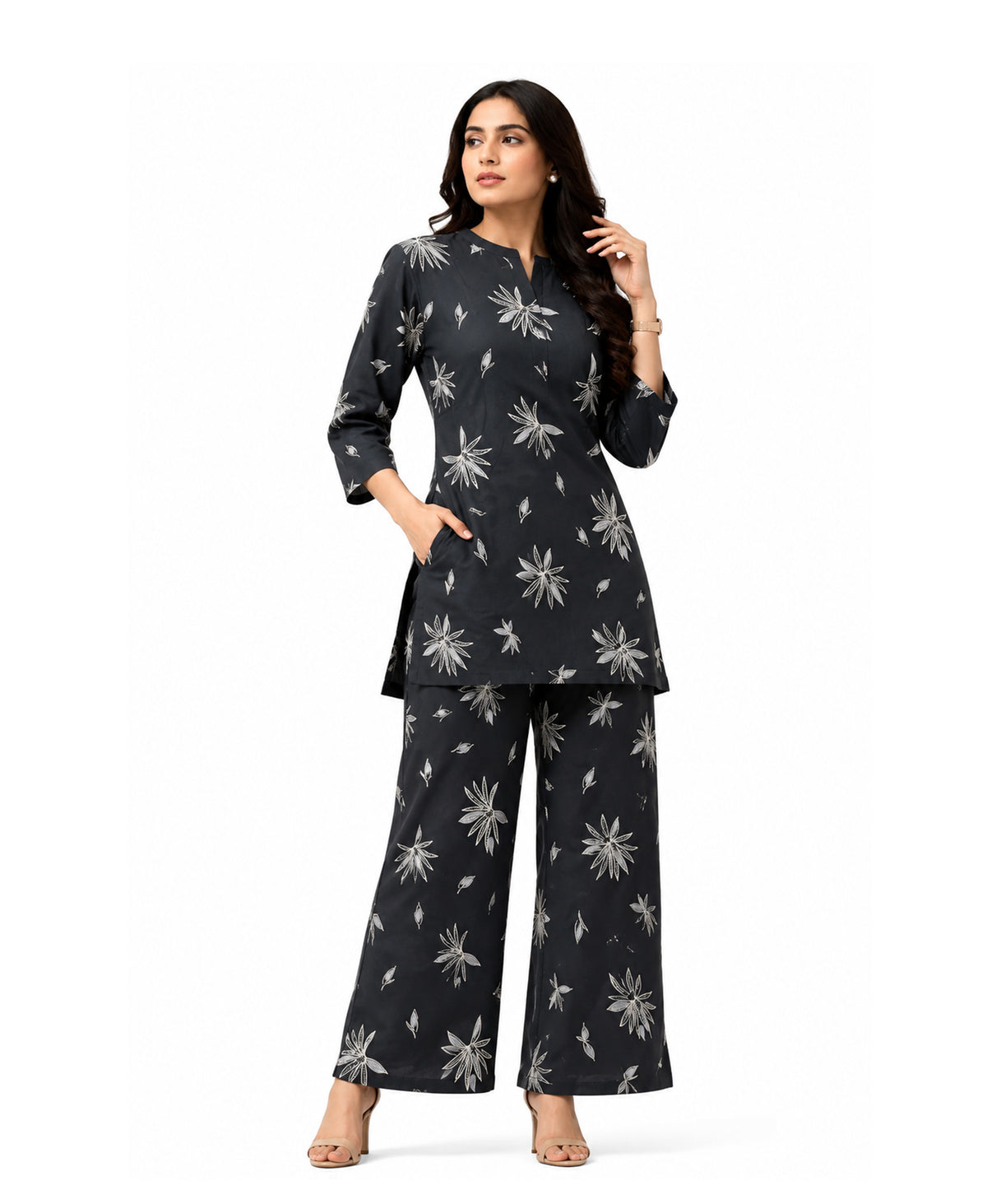Serenaire Elara Starburst Tunic Co-ord Set in Black — look 1