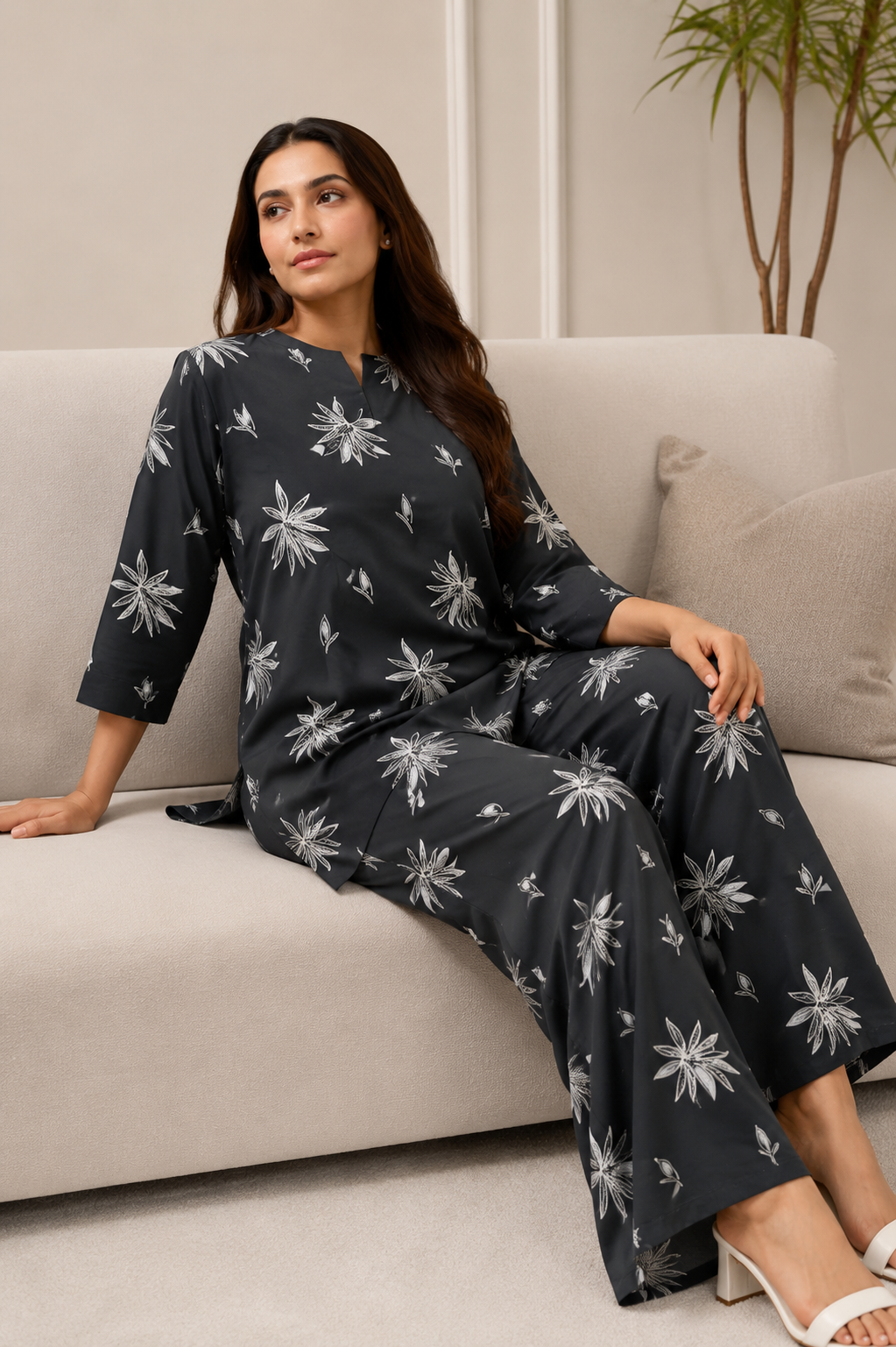 Serenaire Elara Starburst Tunic Co-ord Set in Black — look 4
