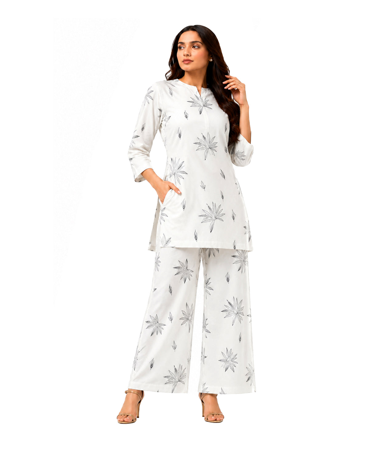 Serenaire Elara Starburst Tunic Co-ord Set in White — look 1