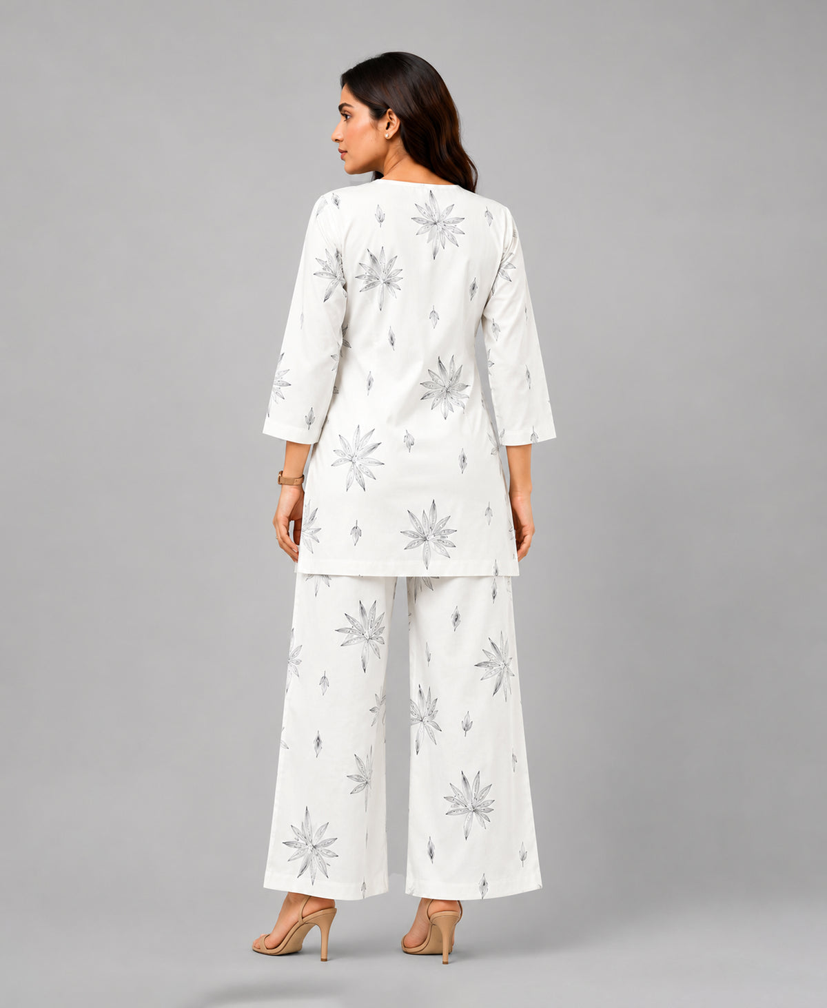 Serenaire Elara Starburst Tunic Co-ord Set in White — look 3