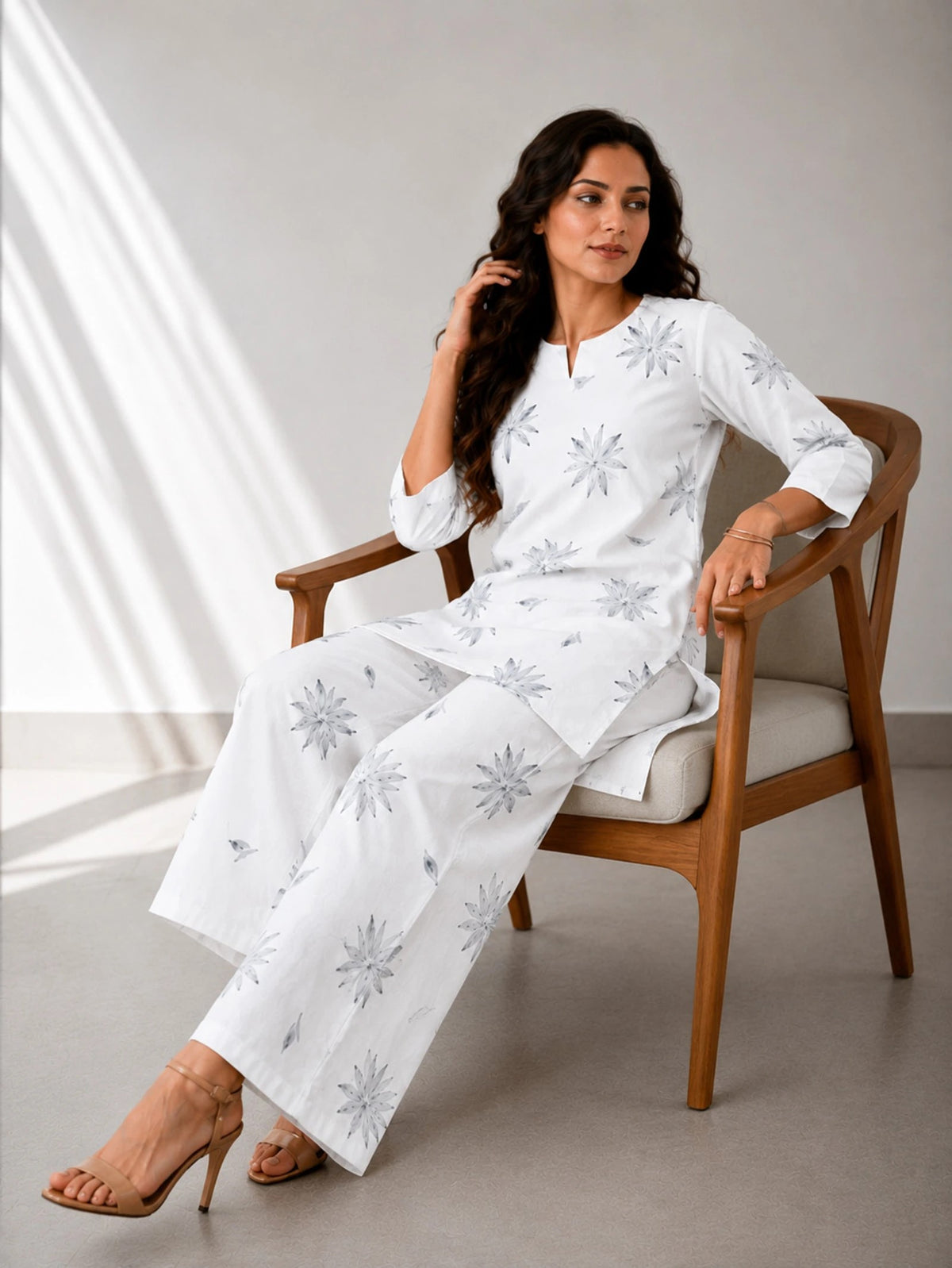 Serenaire Elara Starburst Tunic Co-ord Set in White — look 4