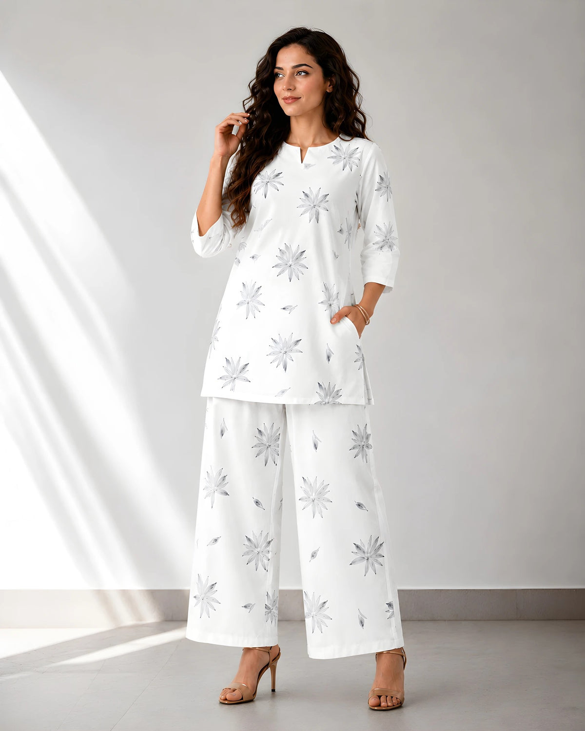 Serenaire Elara Starburst Tunic Co-ord Set in White — look 5