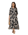 Serenaire Veloria Abstract Collage Workwear Dress in Black — front view