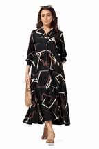 Serenaire Veloria Angular Workwear Dress in Black — front view with bag
