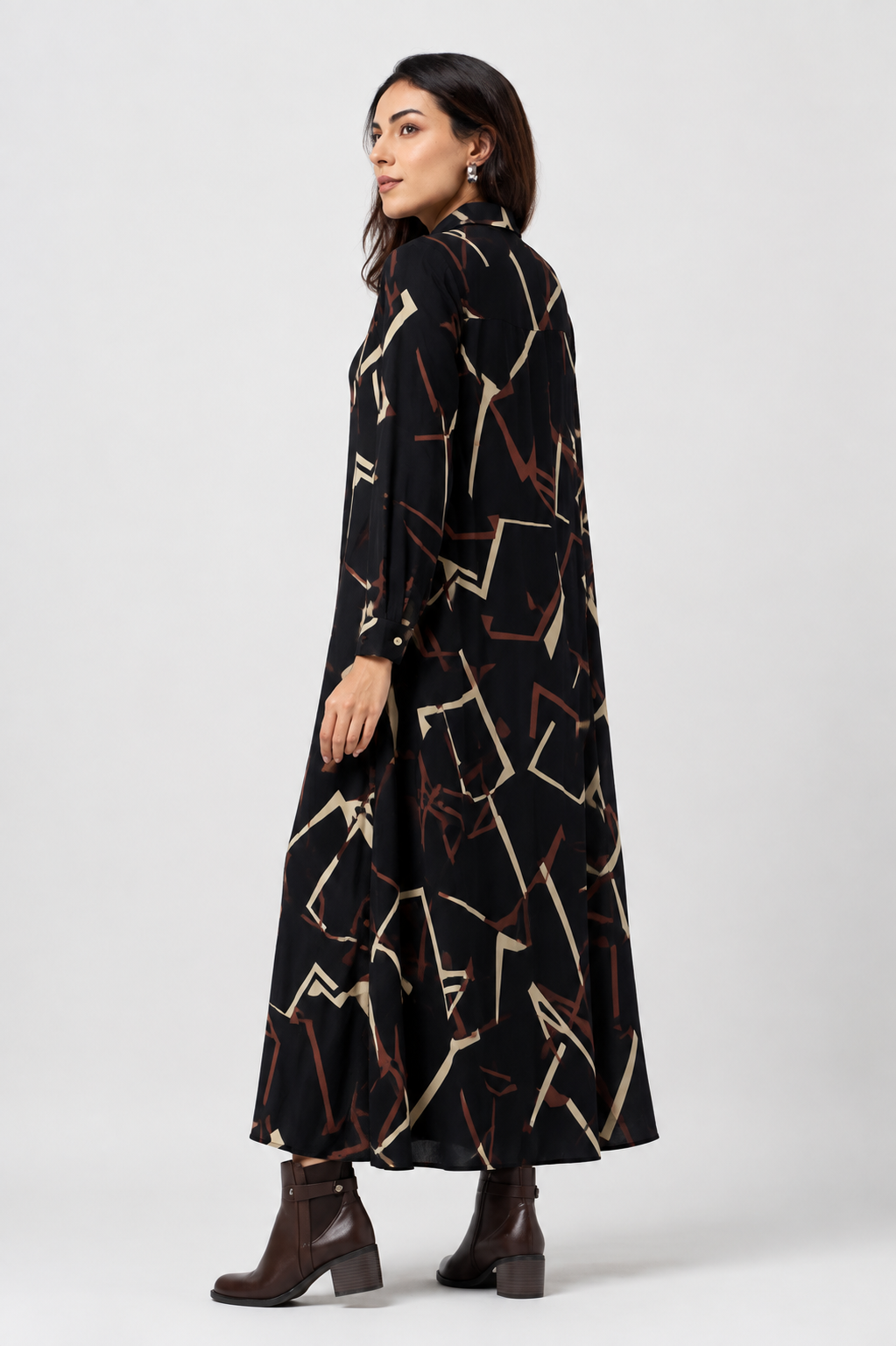 Serenaire Veloria Angular Workwear Dress in Black — side view