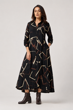 Serenaire Veloria Angular Workwear Dress in Black — front view