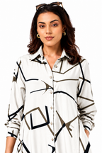 Serenaire Veloria Angular Workwear Dress in White — upper-body detail