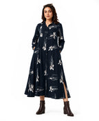 Serenaire Veloria Blossom Sketch Workwear Dress in Navy Blue — front view