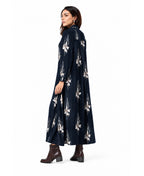 Serenaire Veloria Blossom Sketch Workwear Dress in Navy Blue — front view