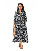 Serenaire Veloria Brush Ring Workwear Dress in Black — front view with bag