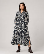 Serenaire Veloria Brush Ring Workwear Dress in Black — front view
