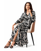 Serenaire Veloria Brush Ring Workwear Dress in Black — seated
