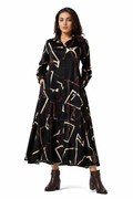 Serenaire Veloria Brushstroke Workwear Dress in Black — front view