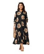 Serenaire Veloria Chrysanthemum Workwear Dress in Black — front view