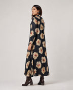 Serenaire Veloria Chrysanthemum Workwear Dress in Black — three-quarter view