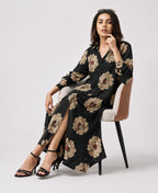 Serenaire Veloria Chrysanthemum Workwear Dress in Black — seated