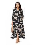 Serenaire Veloria Cutout Workwear Dress in Black — front view with bag