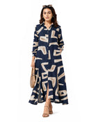 Serenaire Veloria Cutout Workwear Dress in Navy Blue — front view with bag