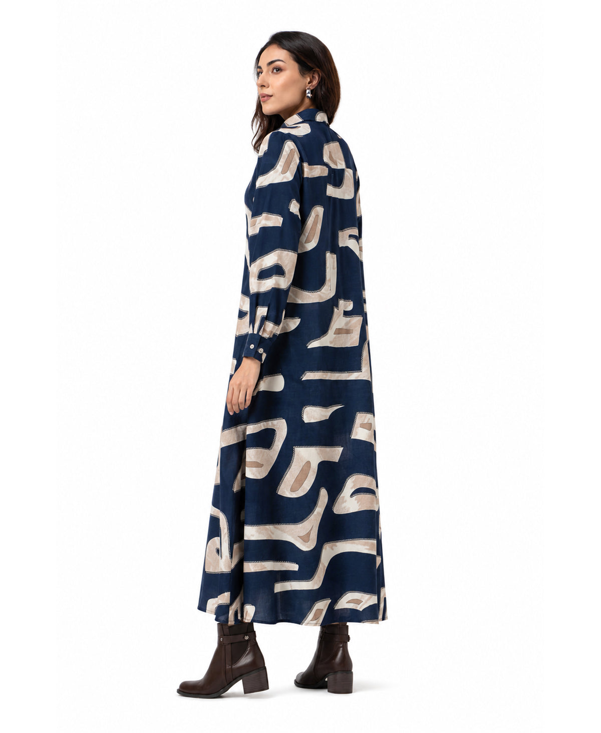 Serenaire Veloria Cutout Workwear Dress in Navy Blue — front view