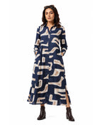 Serenaire Veloria Cutout Workwear Dress in Navy Blue — front view