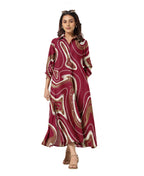 Serenaire Veloria Marble Chain Workwear Dress in Maroon — front view