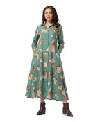 Serenaire Veloria Mosaic Workwear Dress in Teal Green — front view