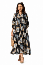 Serenaire Veloria Pebble Workwear Dress in Black — front view with bag
